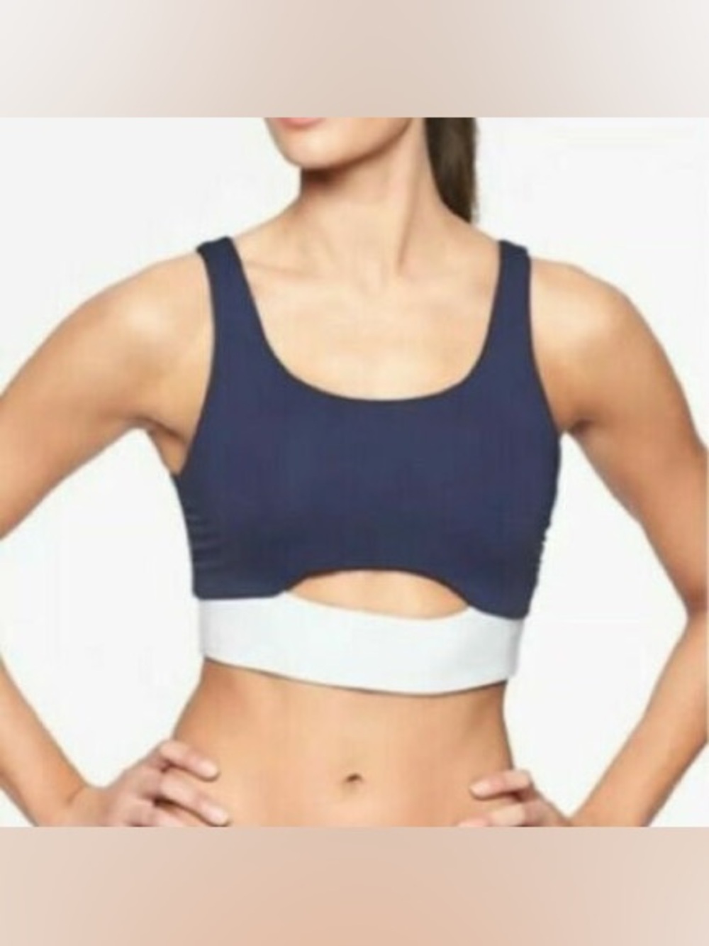 Athleta Mod Block Reversible Bikini Top in Blue and White Size Medium Swim